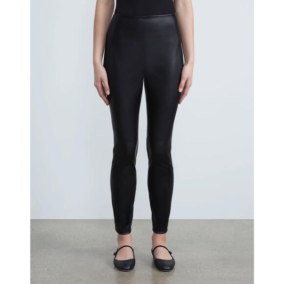 Lafayette 148 Stretch Nappa Lambskin Black Leather Greenwich Legging Size Medium - Picture 1 of 13